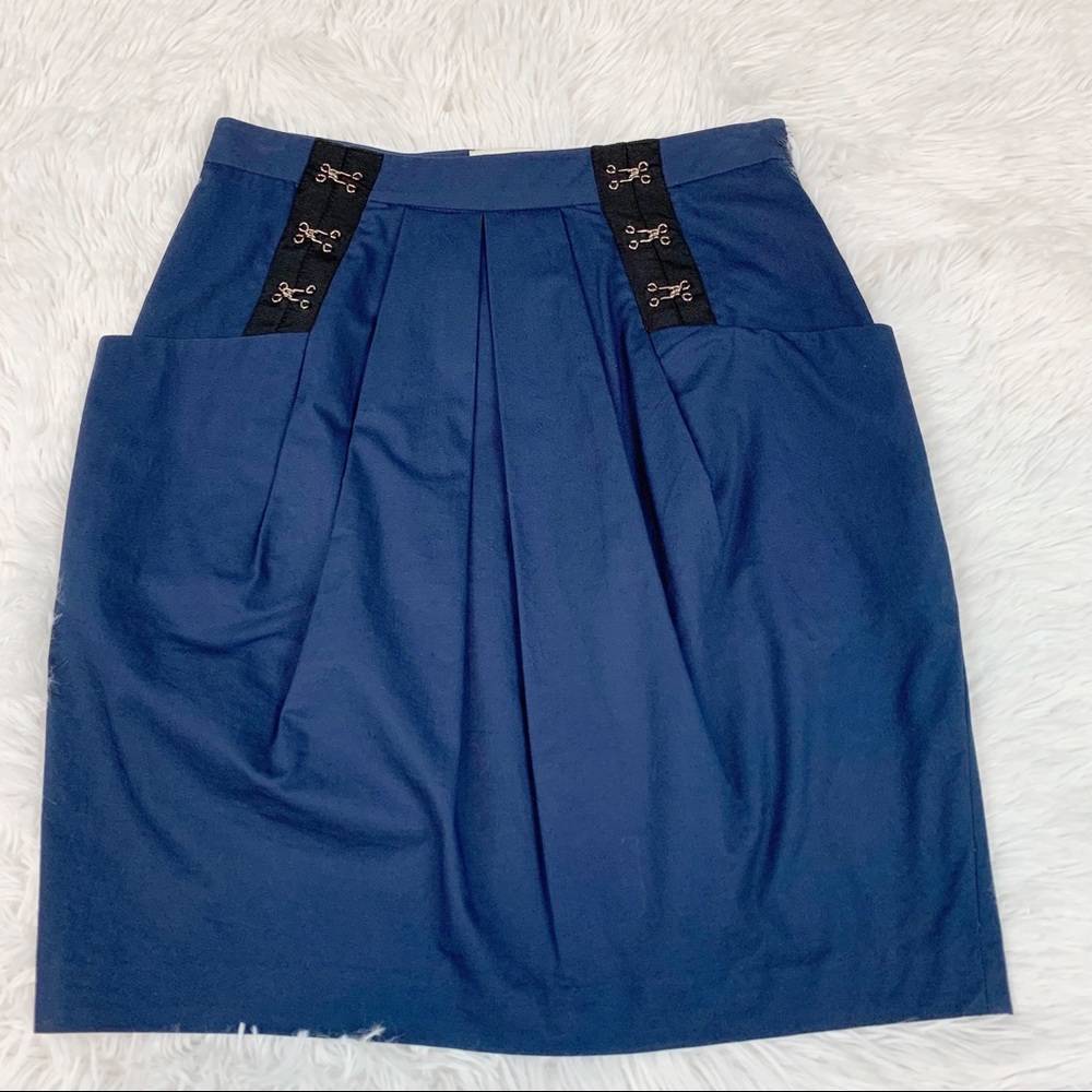 3.1 Philip Lim hook and eye accent pleated mini skirt in navy blue pockets